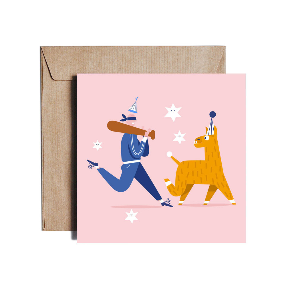 Kartka okolicznościowa - PiesKot - Pinata Hunting, 14,5 x 14,5 cm