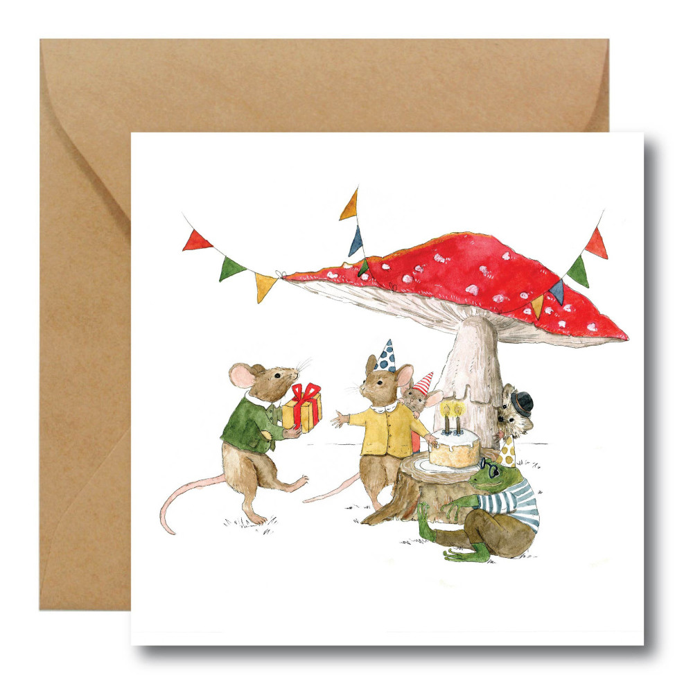 Greeting card - Hi Little - Under a toadstool, 14,5 x 14,5 cm