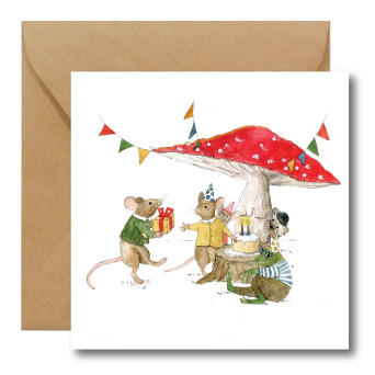 Greeting card - Hi Little - Under a toadstool, 14,5 x 14,5 cm