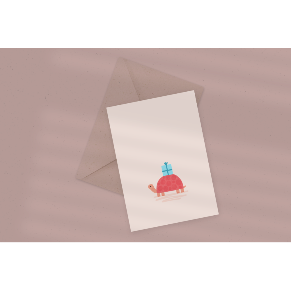 Greeting card - Eökke - Turtle with a gift, 12 x 17 cm