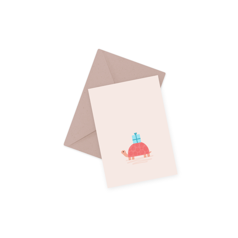 Greeting card - Eökke - Turtle with a gift, 12 x 17 cm