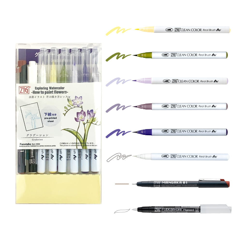 Gradation Watercolor Flowers set - Kuretake - 11 pcs.
