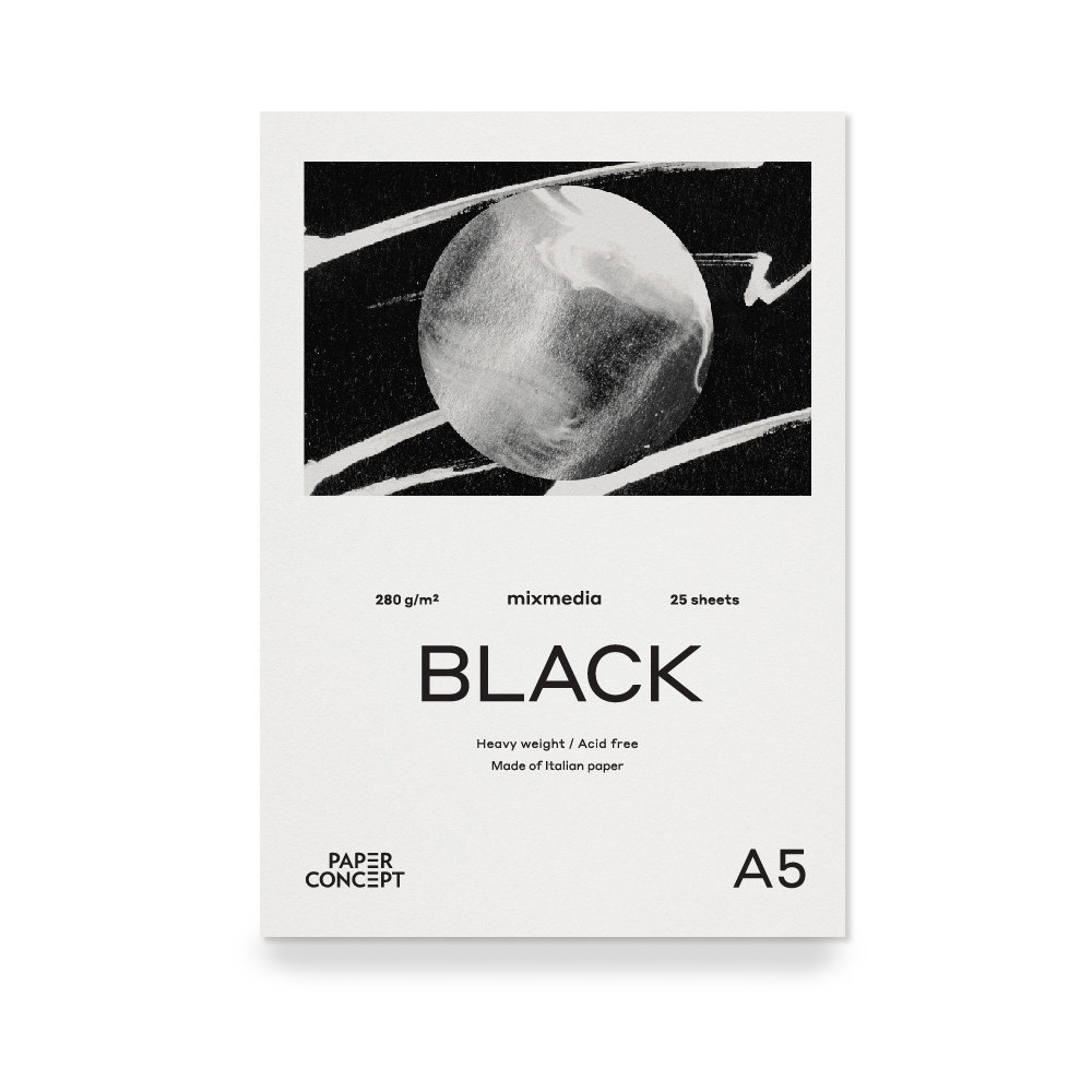 Mix Media Black paper pad - PaperConcept - smooth A5 280 g 25 sheets