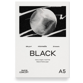 Blok uniwersalny Mix Media Black - PaperConcept - smooth A5 280 g 25 ark.