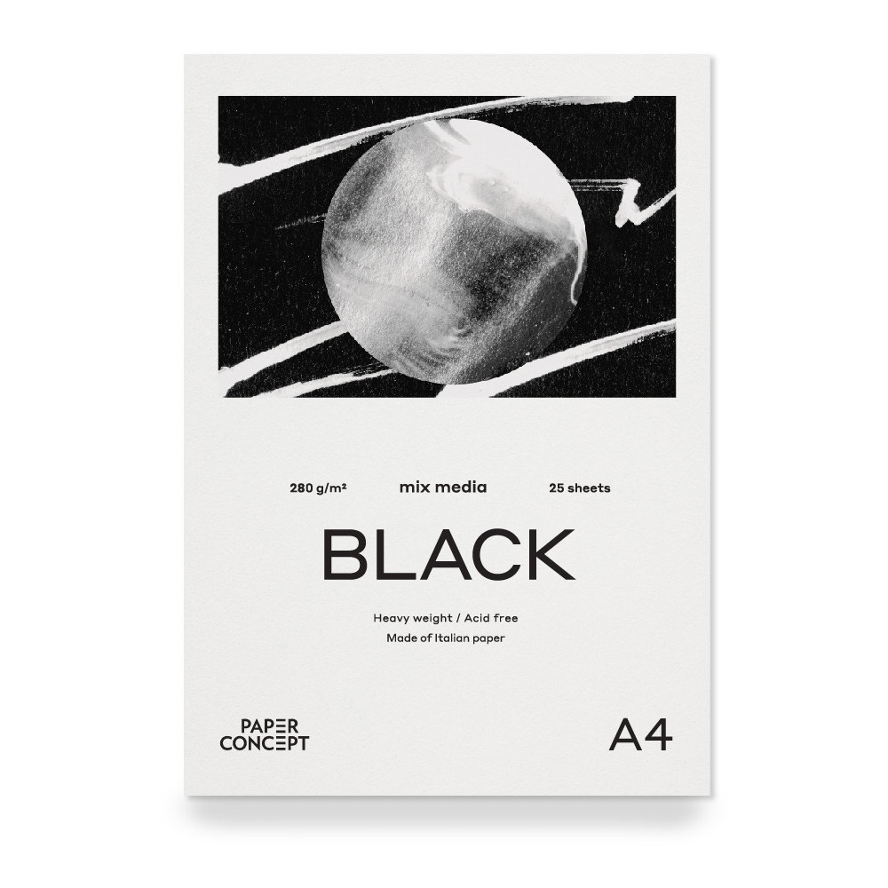 Blok uniwersalny Mix Media Black - PaperConcept - smooth A4 280 g 25 ark.