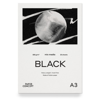 Mix Media Black paper pad - PaperConcept - smooth A3 280 g 25 sheets