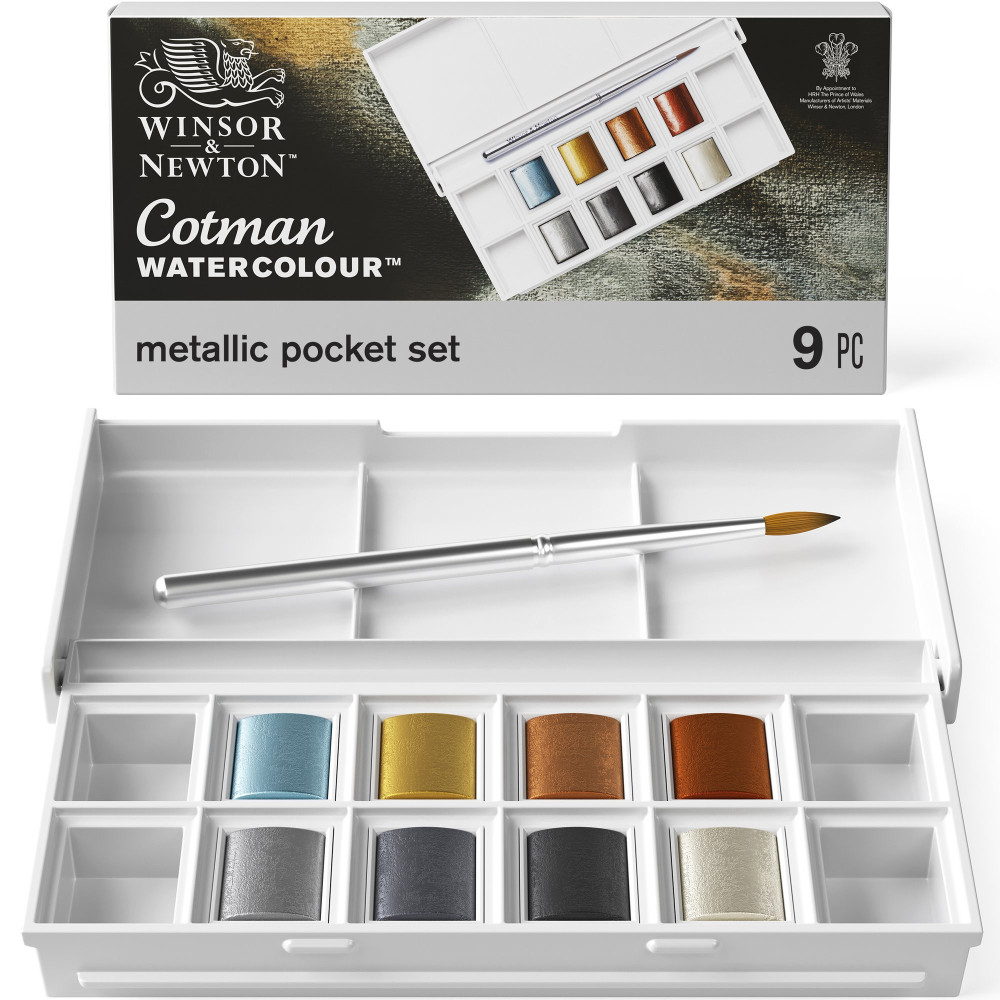 Zestaw farb akwarelowych Cotman Metallic - Winsor & Newton - 8 kolorów