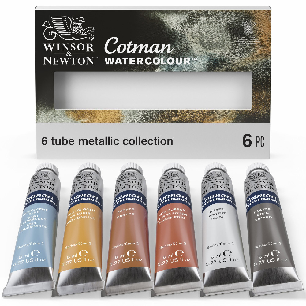 Zestaw farb akwarelowych Cotman Metallic - Winsor & Newton - 6 kolorów x 8 ml