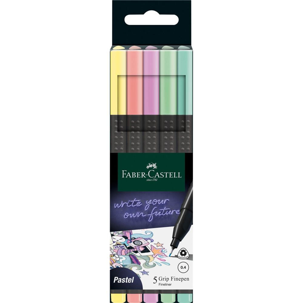Zestaw cienkopisów Grip Finepen - Faber-Castell - pastelowe, 5 kolorów