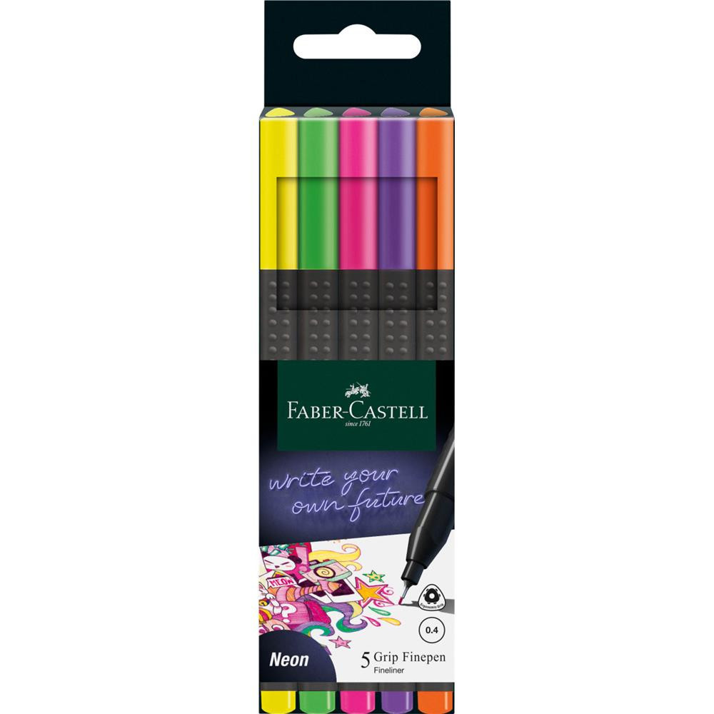 Zestaw cienkopisów Grip Finepen - Faber-Castell - neonowe, 5 kolorów