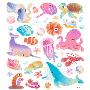 Stickers with glitter, Sea animals - DpCraft - 34 pcs.