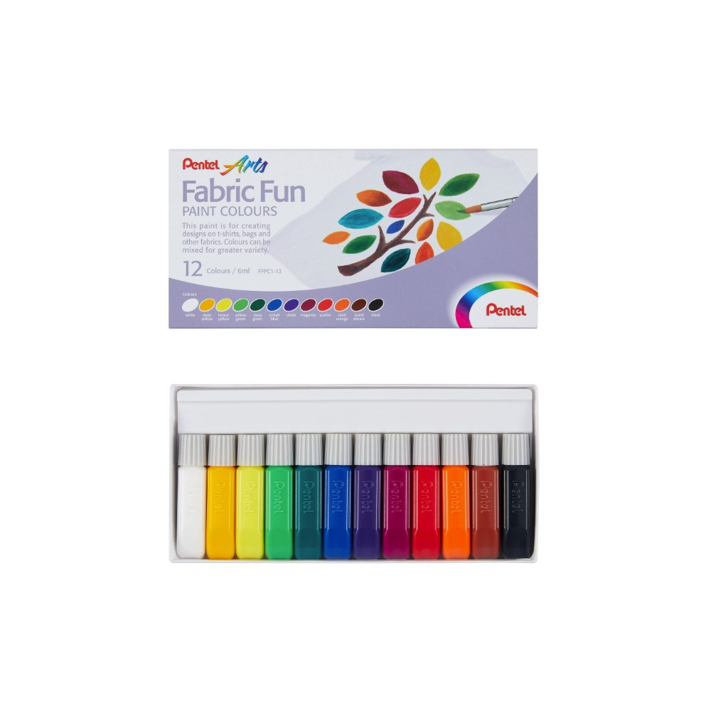 Zestaw farb do tkanin Fabric Fun - Pentel - 12 kolorów x 6 ml