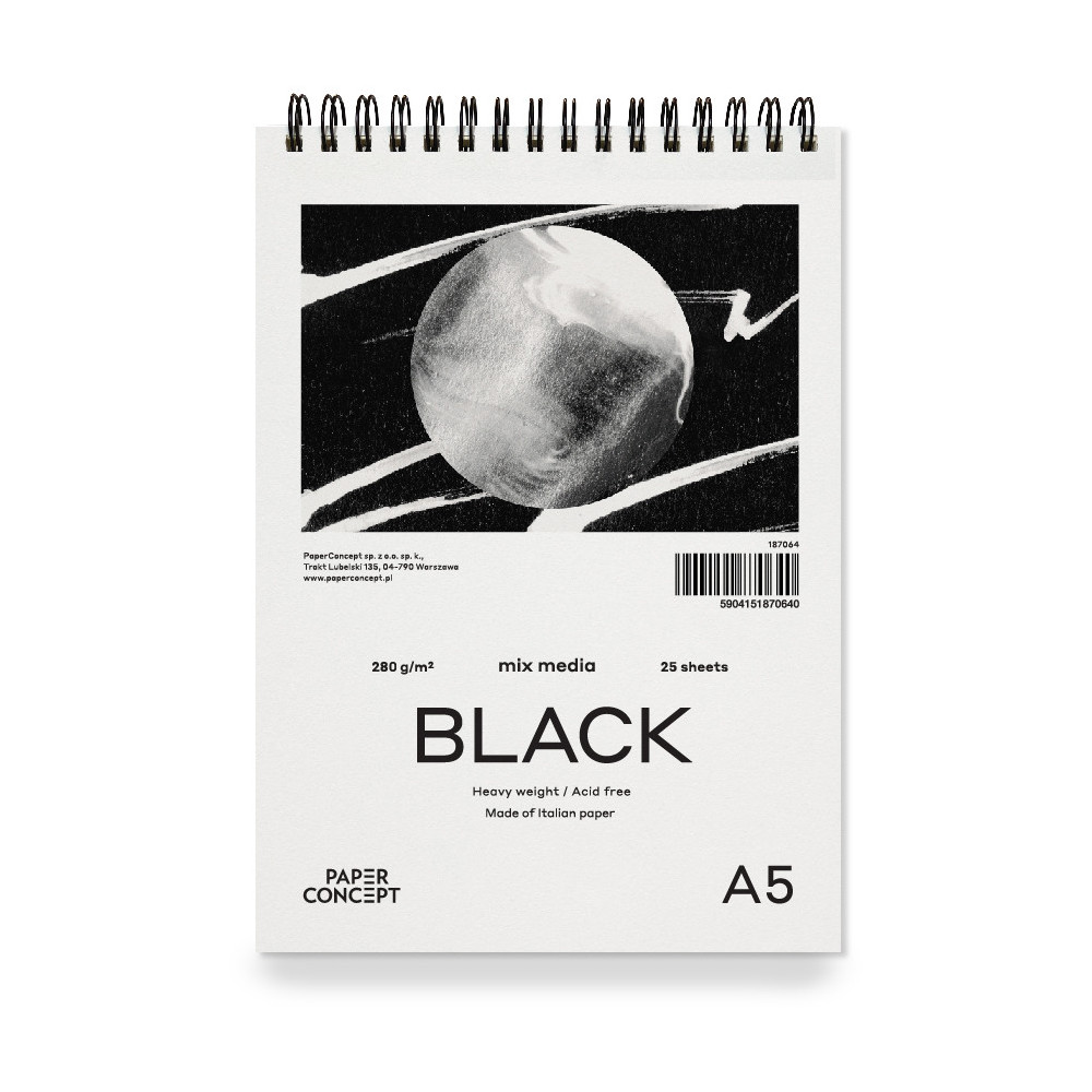 Blok uniwersalny Mix Media Black na spirali - PaperConcept - smooth A5 280 g 25 ark.