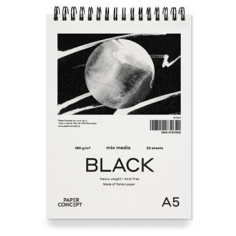 Mix Media Black spiral paper pad - PaperConcept - smooth A5 280 g 25 sheets