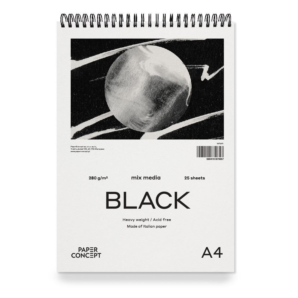 Blok uniwersalny Mix Media Black na spirali - PaperConcept - smooth A4 280 g 25 ark.