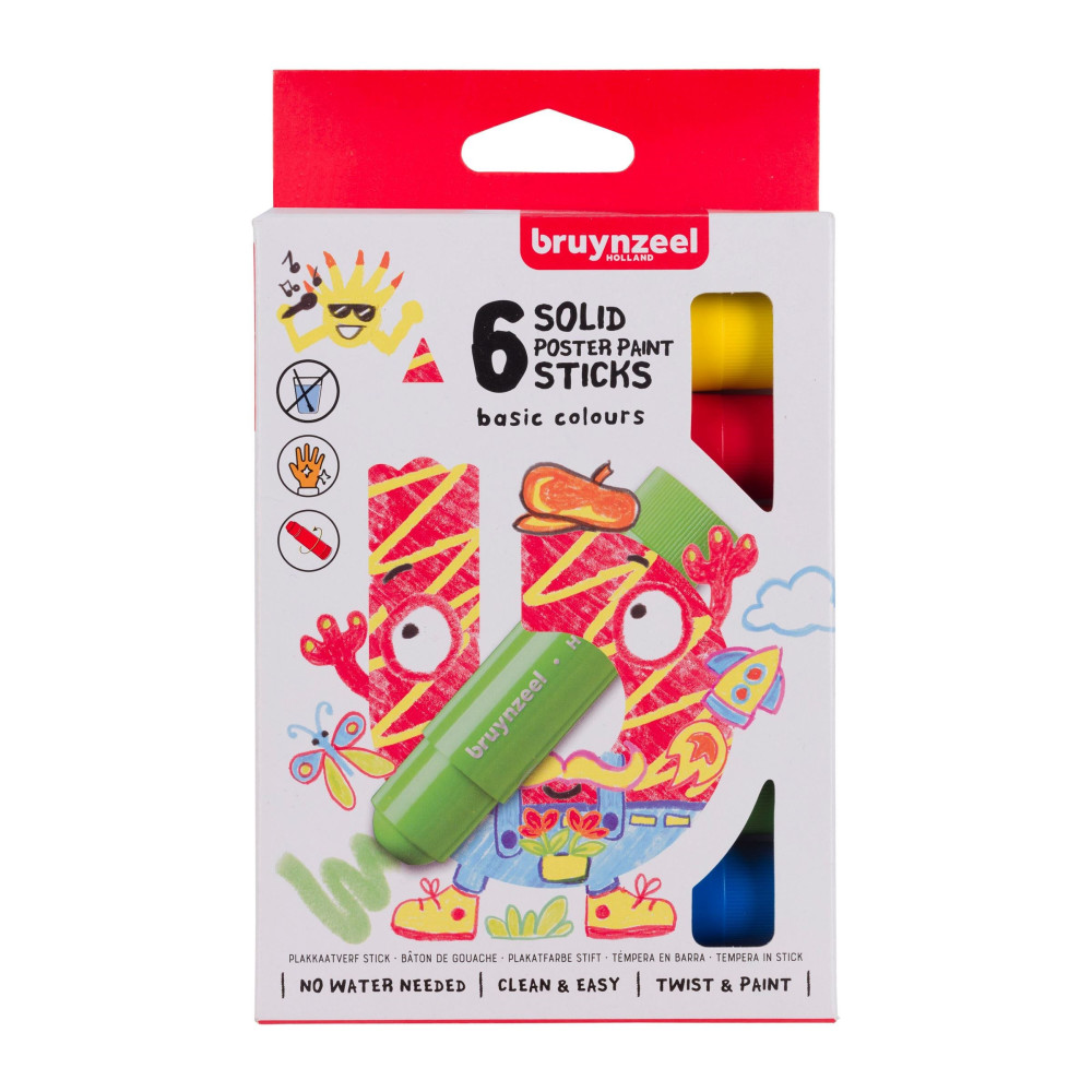 Poster paint stick set, Basic - Bruynzeel - 6 colors x 10 g