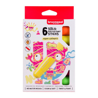 Poster paint stick set, Neon - Bruynzeel - 6 colors x 10 g