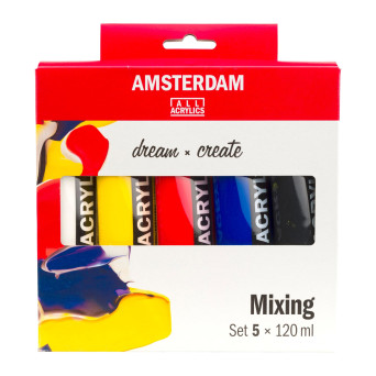 Set of acrylic paints, Mixing - Amsterdam - 5 colors x 120 ml