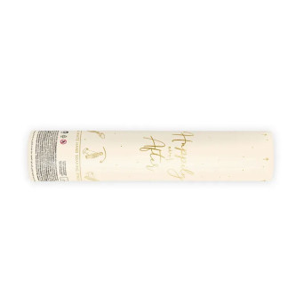 Confetti cannon with streamers - white and gold, 25 cm