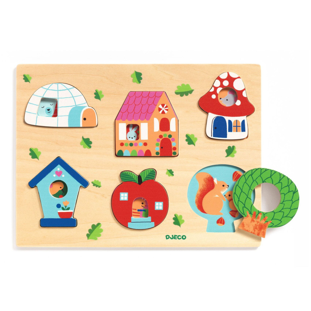 Drewniane puzzle dla dzieci - Djeco - Domki