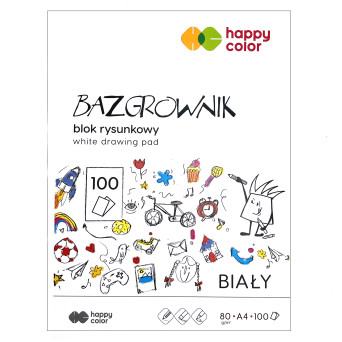 Blok rysunkowy, bazgrownik A4 - Happy Color - biały, 80 g, 100 ark.