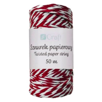 Sznurek papierowy, skręcany - DpCraft - biało-czerwony, 50 m