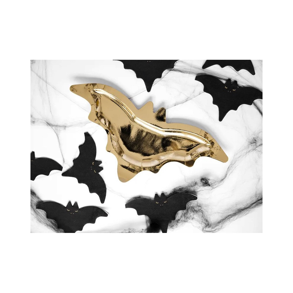 Bat paper plates - gold, 37,5 x 18,5 cm, 6 pcs.