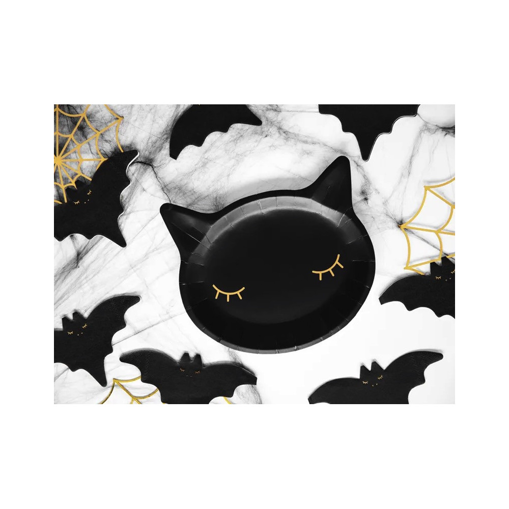 Cat paper plates - black, 22 x 20 cm, 6 pcs.