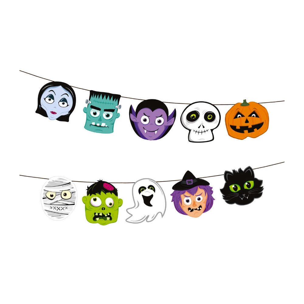 Halloween garland, Monsters heads - 150 cm
