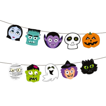 Halloween garland, Monsters heads - 150 cm