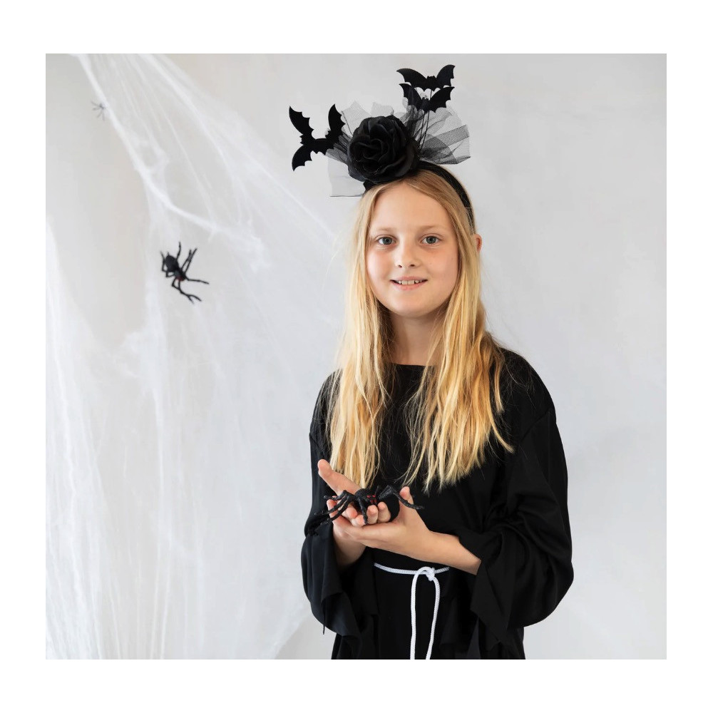 Spooky Halloween headband, Rose and bats - black, 26 x 21 cm