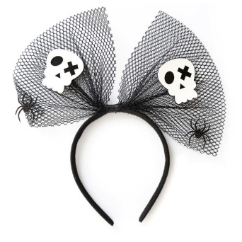 Spooky Halloween Bow headband, skulls and spiders - black, 26 x 26 cm