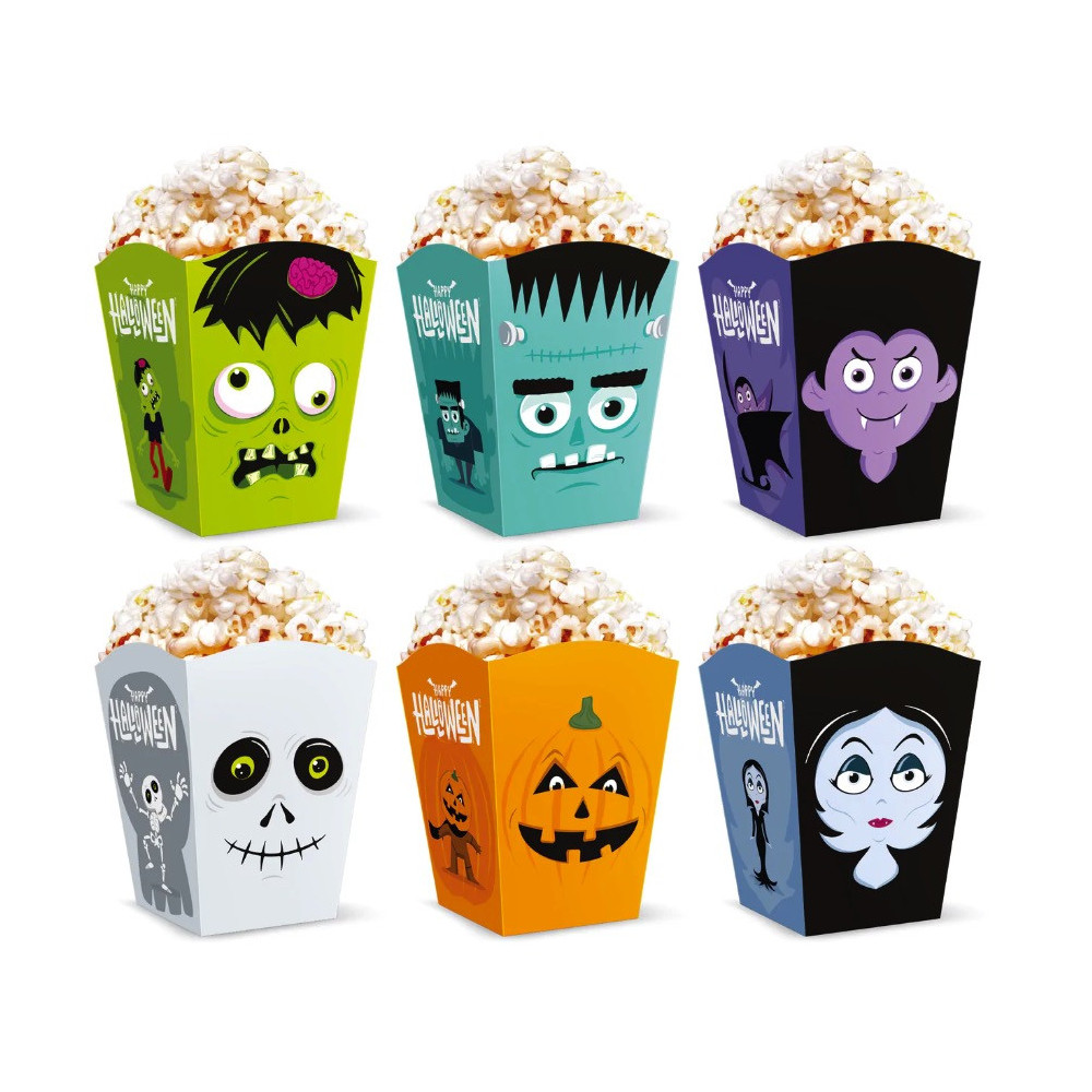 Pudełka na popcorn, Halloween Monsters - 10 x 7,5 cm, 6 szt.