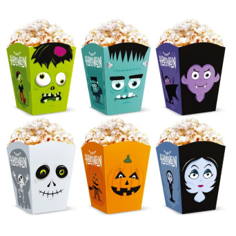 Pudełka na popcorn, Halloween Monsters - 10 x 7,5 cm, 6 szt.