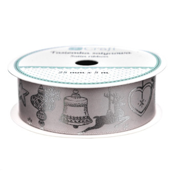 Decorative satine ribbon, Lovable Christmas - DpCraft - beige, 25 mm x 5 m