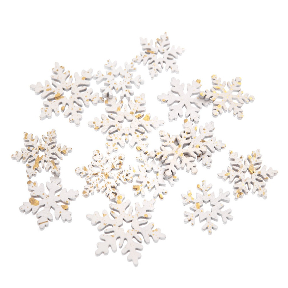 Wooden snowflakes - DpCraft - white, 15 pcs.