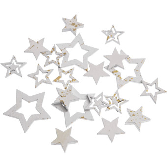 Wooden stars, gilding - DpCraft - white, 20 pcs.