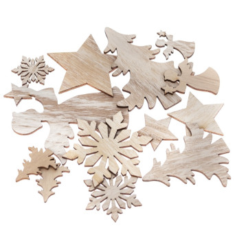 Wooden bleached Christmas motifs - DpCraft - natural, 12 pcs.