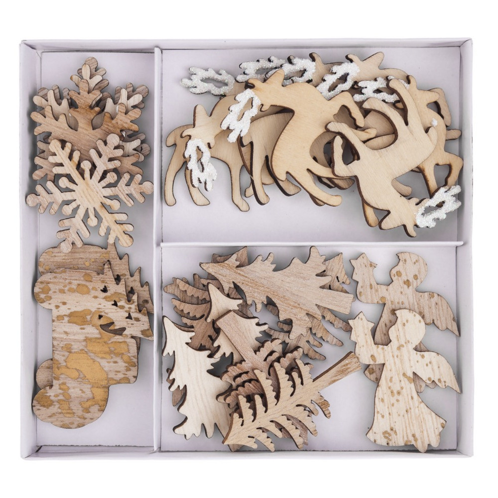 Drewniane kształty świąteczne - DpCraft - naturalne, 24 szt.