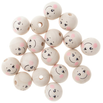 Wooden beads, faces - DpCraft - natural, 2 cm, 40 g