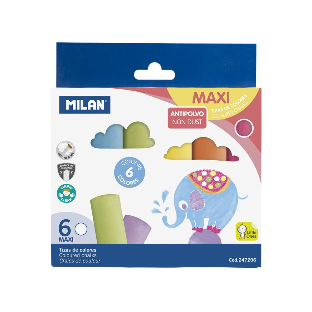 Kreda szkolna, tablicowa maxi - Milan - kolorowa, okrągła, 6 szt.