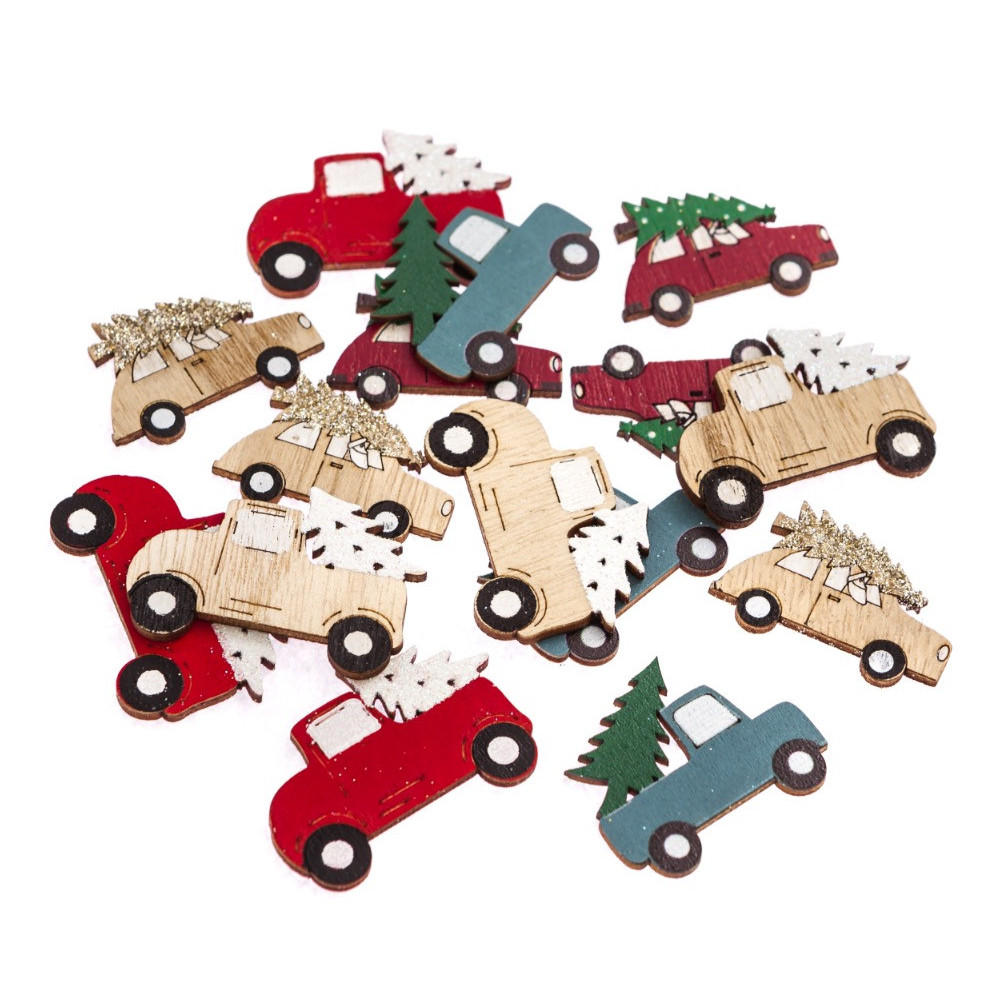 Wooden cars with Christmas trees - DpCraft - 15 pcs.