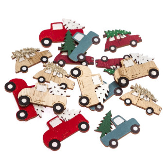 Wooden cars with Christmas trees - DpCraft - 15 pcs.