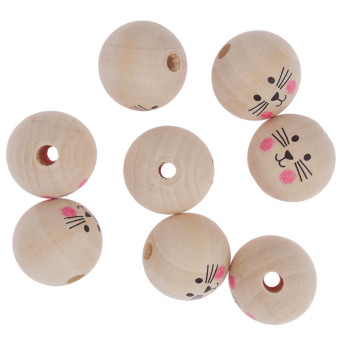 Wooden beads, kittens - DpCraft - natural, 3 cm, 8 szt.