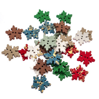 Guziki drewniane, Śnieżynki - DpCraft - złocone, 2,5 cm, 28 szt.