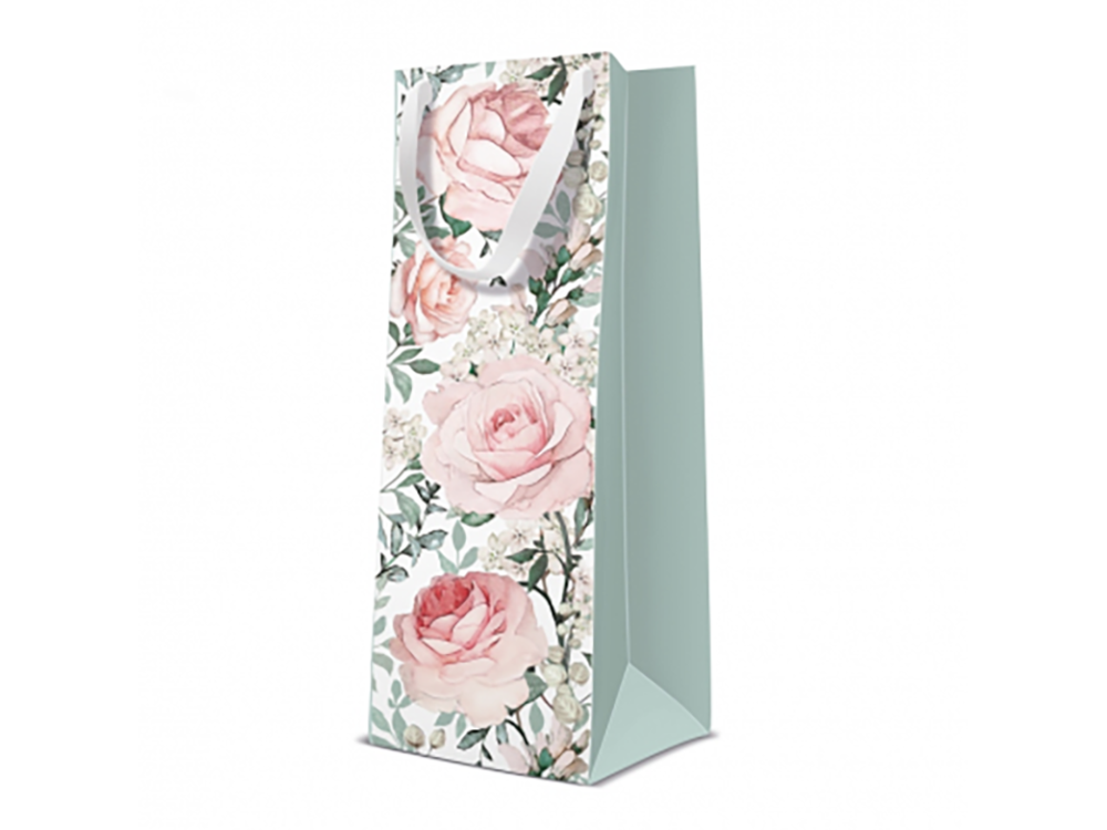 Gift paper bag, Gorgeous Roses - Paw - green, 12 x 37 x 10 cm