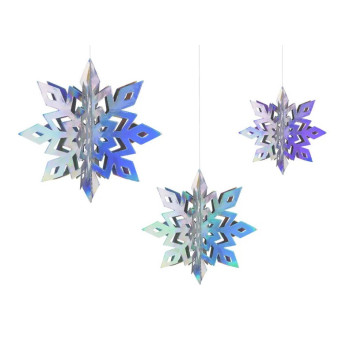 Hanging decorations, 3D Snowflakes - opalescent, 6 pcs.