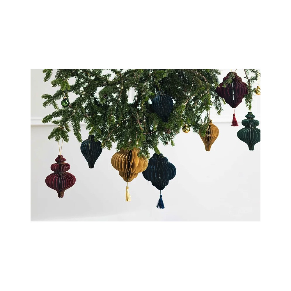 Paper honeycomb bauble, Drop - navy blue, 8 x 12 cm