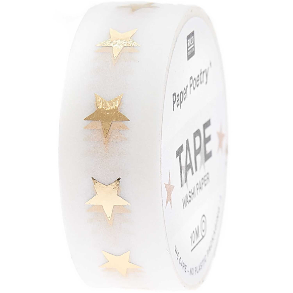 Washi tape, Stars - Paper Poetry - white and gold, 15 mm x 10 m
