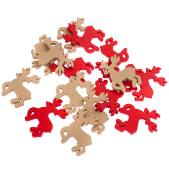 Wooden self-adhesive Reindeers - DpCraft - red and brown, 16 pcs.